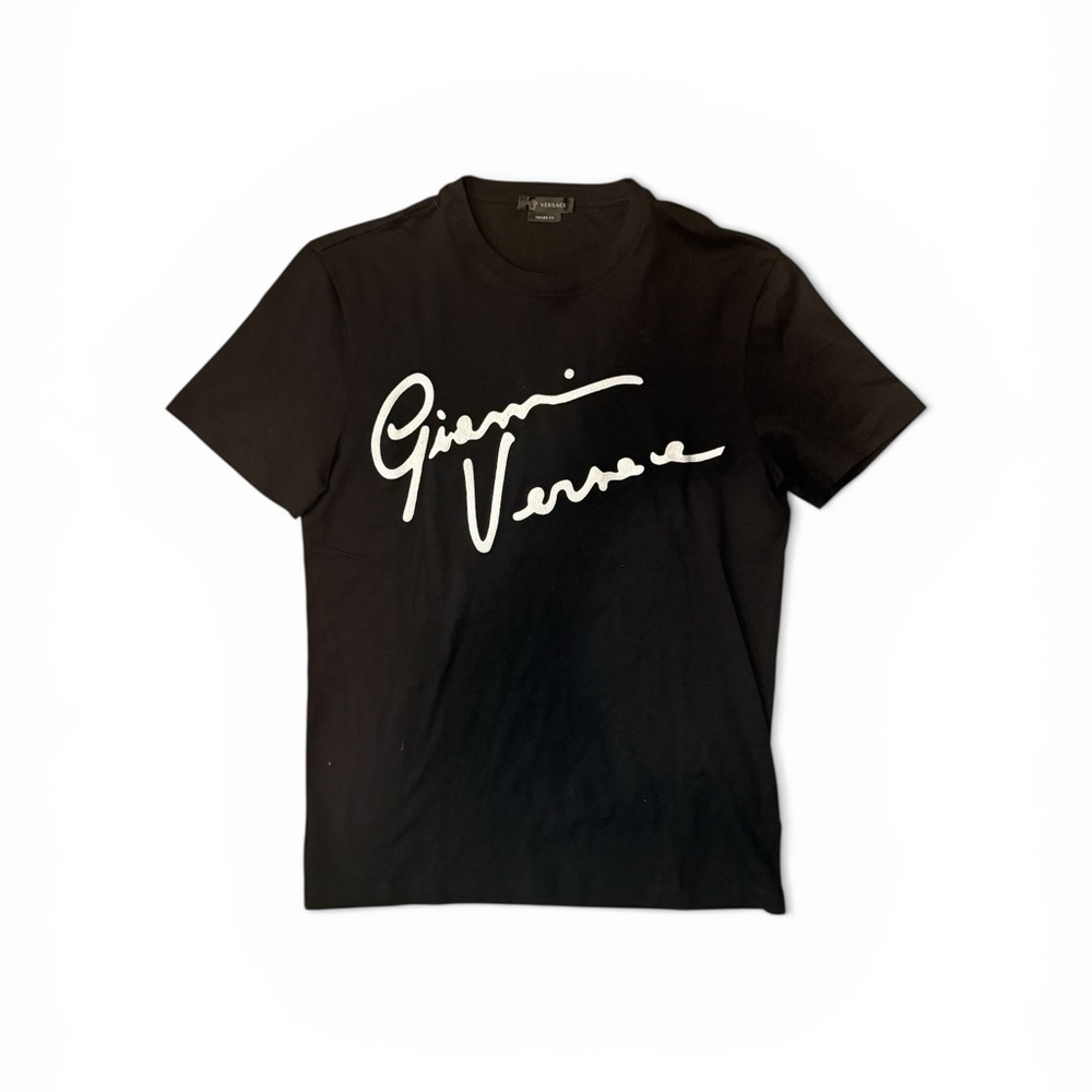 Versace Black T-Shirt with White Script Logo size Women’s Small